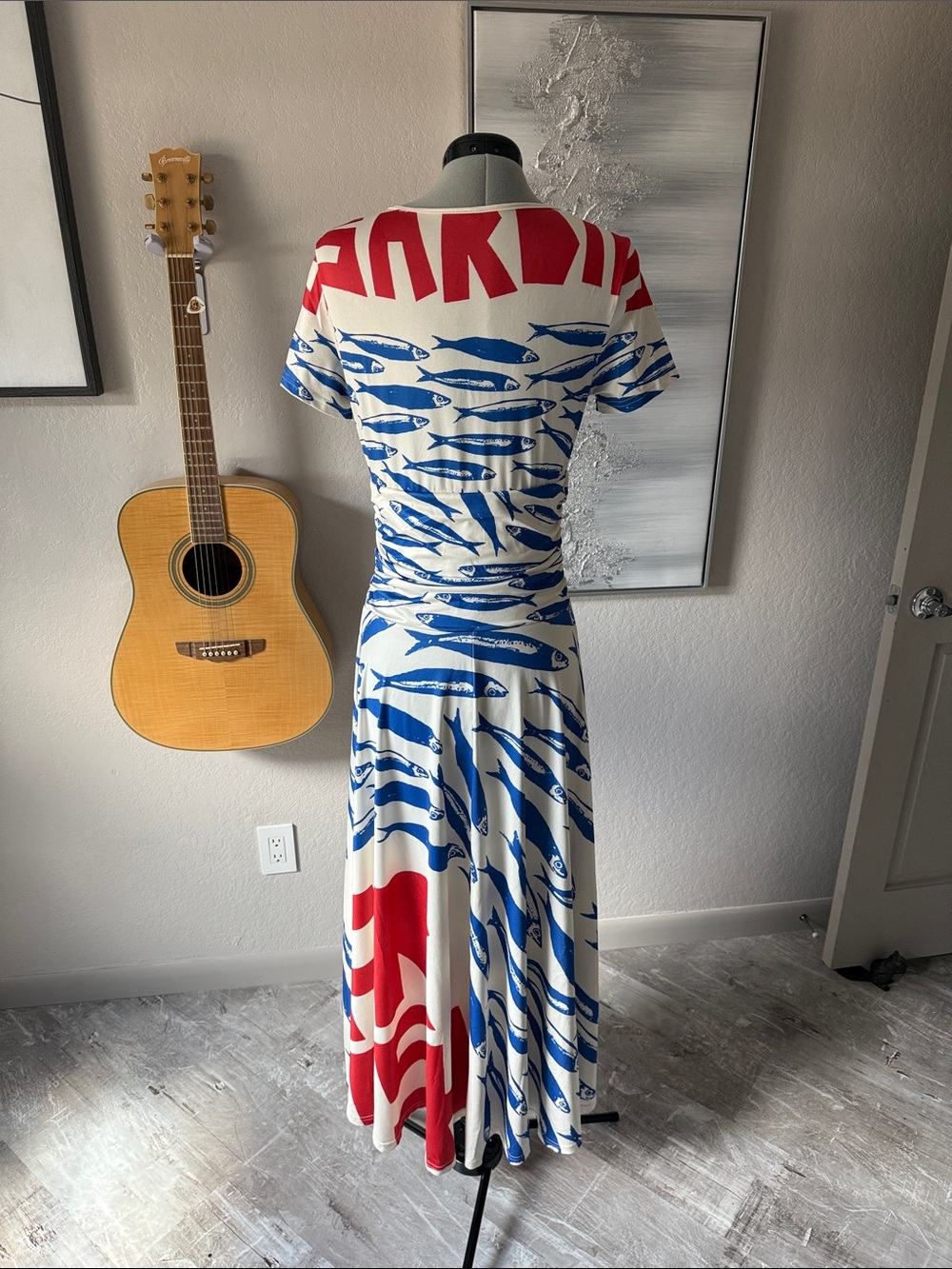 White, Blue & Red Wrap-Style Maxi Dress - Picture 4 of 5